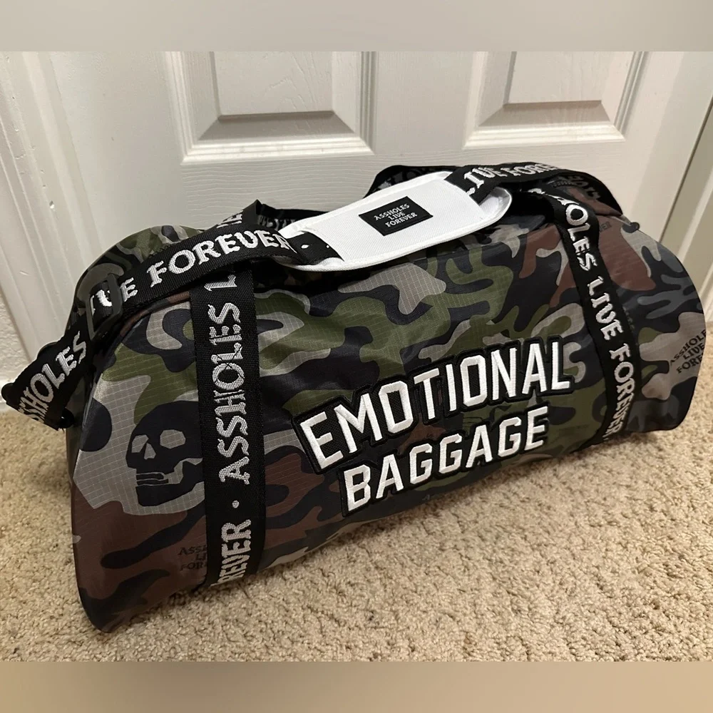 Assholes Live Forever Emotional Baggage Skull Camo Mini Duffle Bag